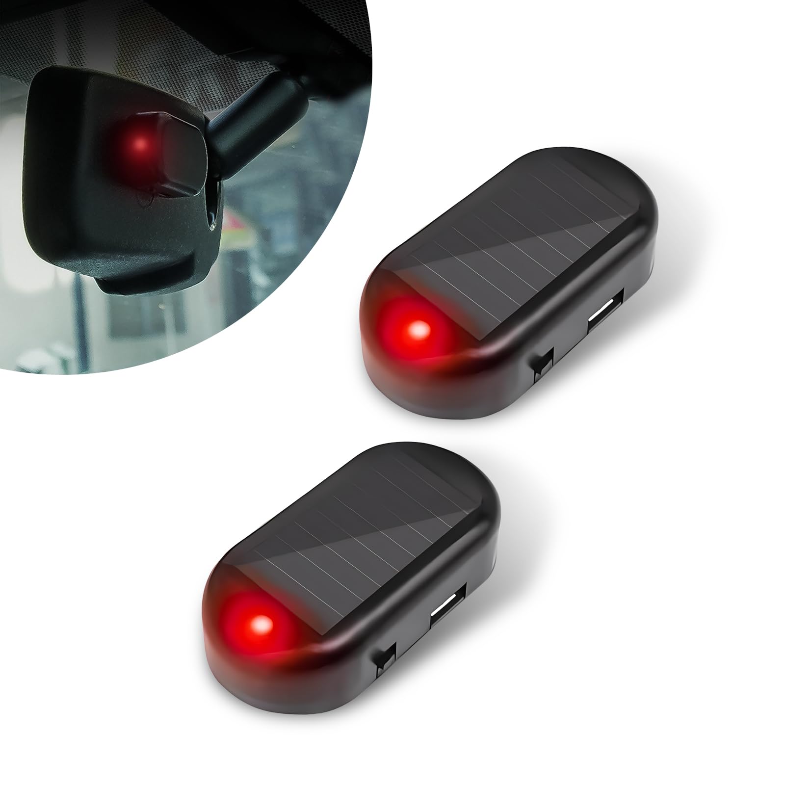2 PCS Car Solar Alarm with USB Port, 1.96In x 0.98In x 0.59In ABS Vehicle Strobe Warning Light Accessories, Universal Anti-Theft LED Flashing Security Light for Truck SUV Car (Red)