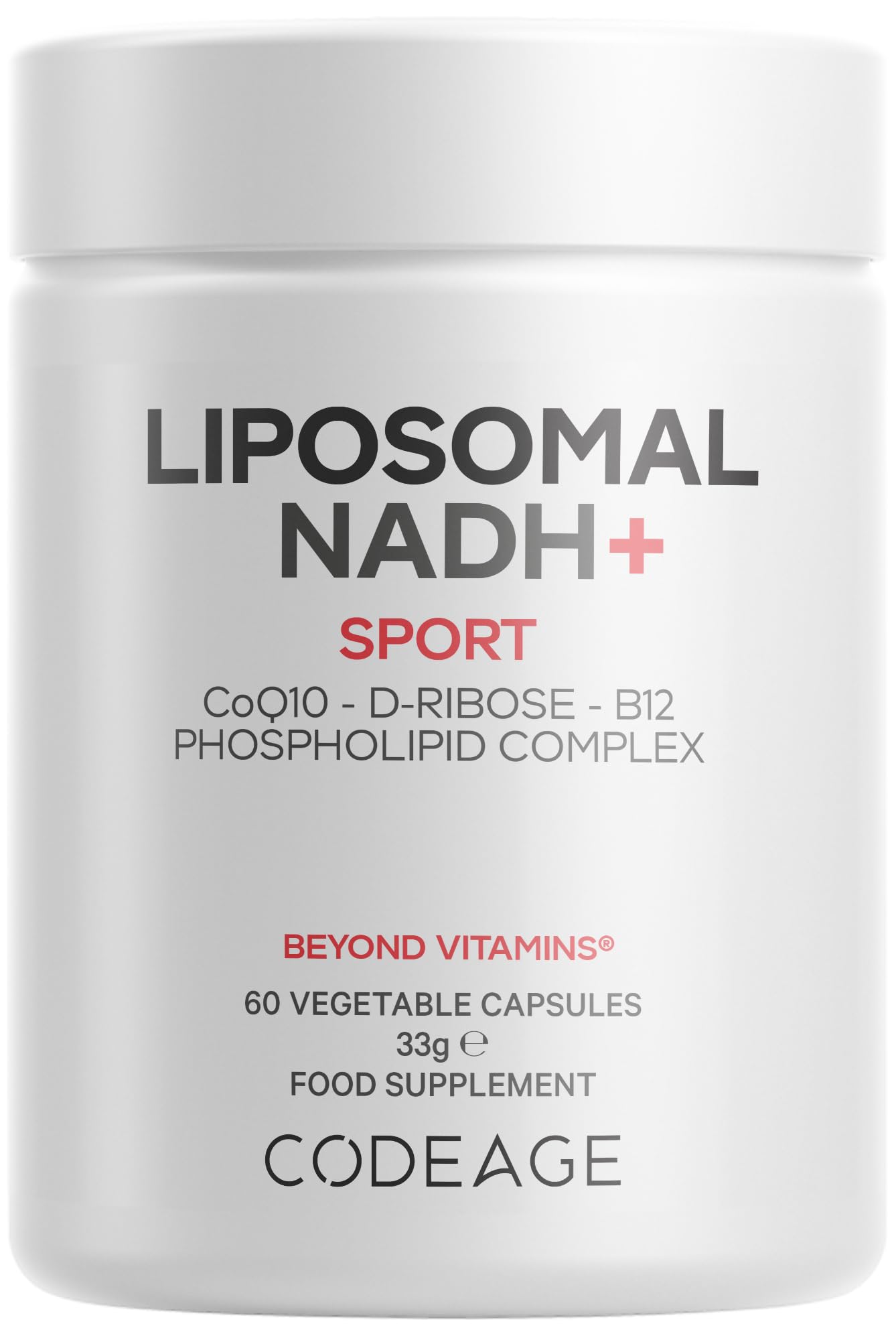 Codeage Liposomales Nadh+ Sport Nadh, Coq10, D-Ribose Und Vitamin B12 — Veganes Nahrungsergänzungsmittel Mit Phospholipider Liposomalen Matrix Glutenfrei, Gentechnikfrei — 60 Kapseln — 2-Monats-Vorrat