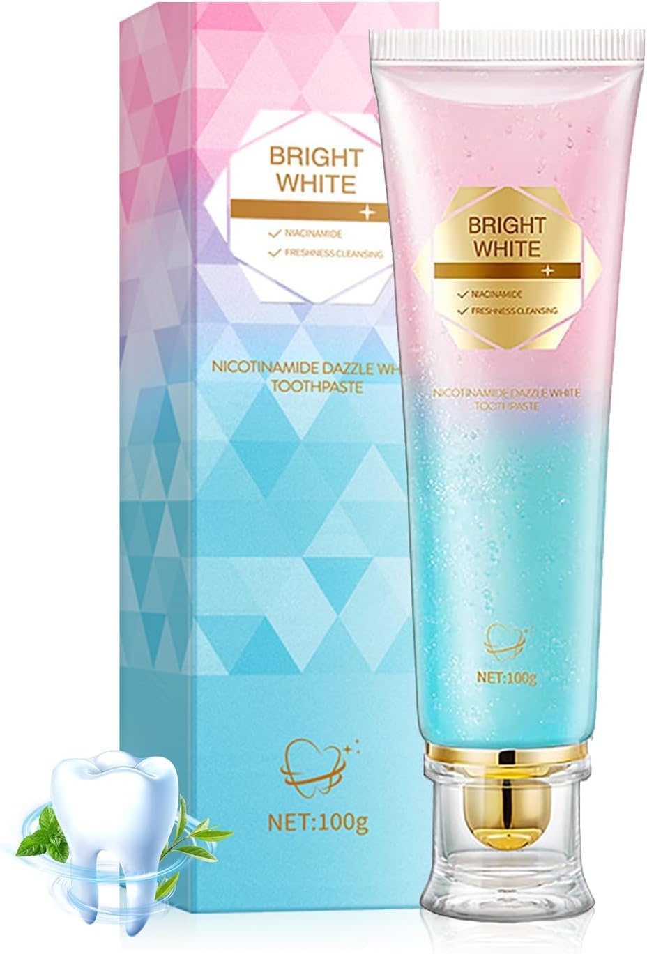 Niacinamide Whitening Toothpaste - Enamel Safe Formula for Brighter Teeth Stain Removal Fresh Breath Vegan Fluoride-Free with Fresh