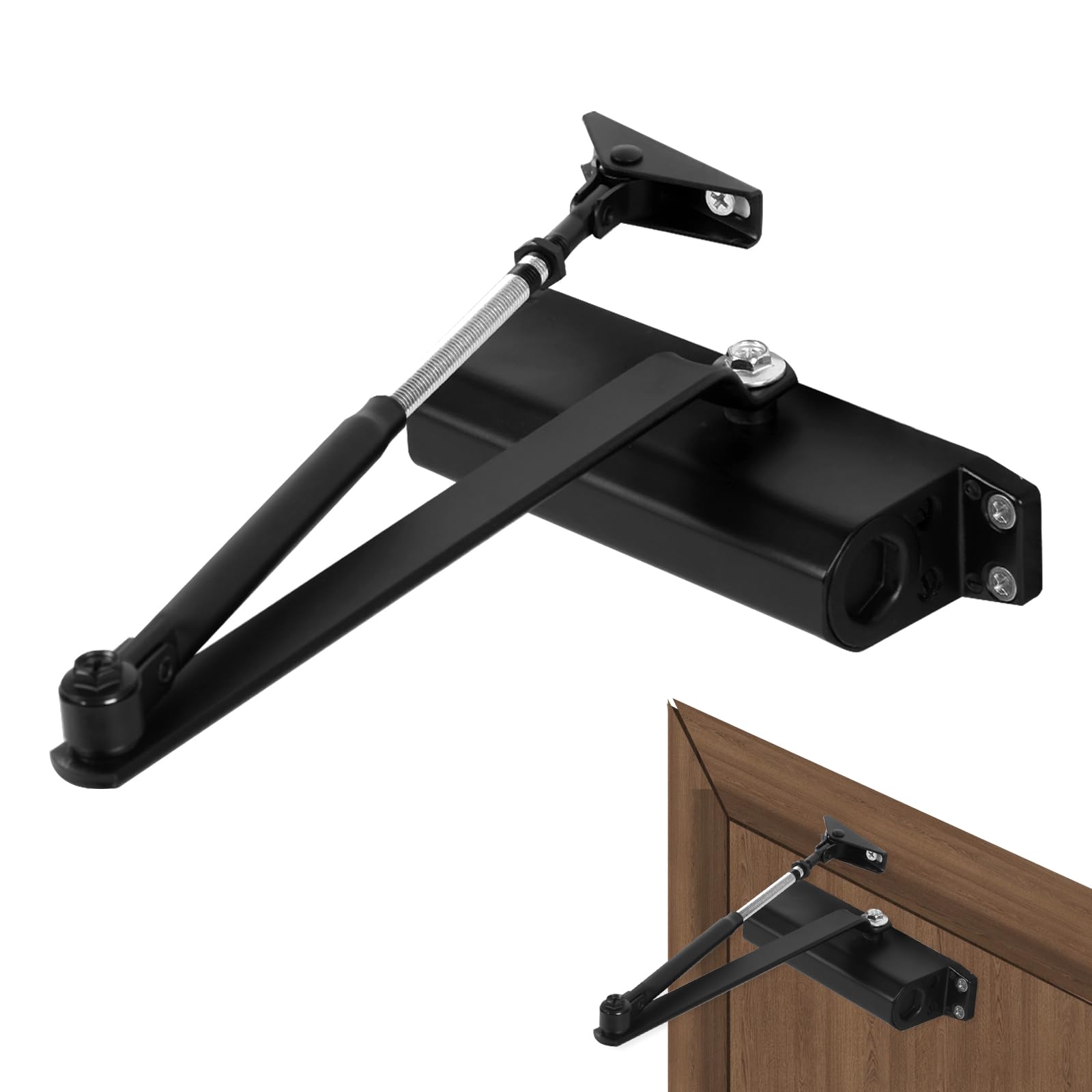 Automatic Door Closer, Heavy Duty Aluminum Door Closer Soft Close Up to 50 kg Heavy Duty Hydraulic Door Closers with Adjustable Speed for Home & Commercial (Black, 65-85Kg)