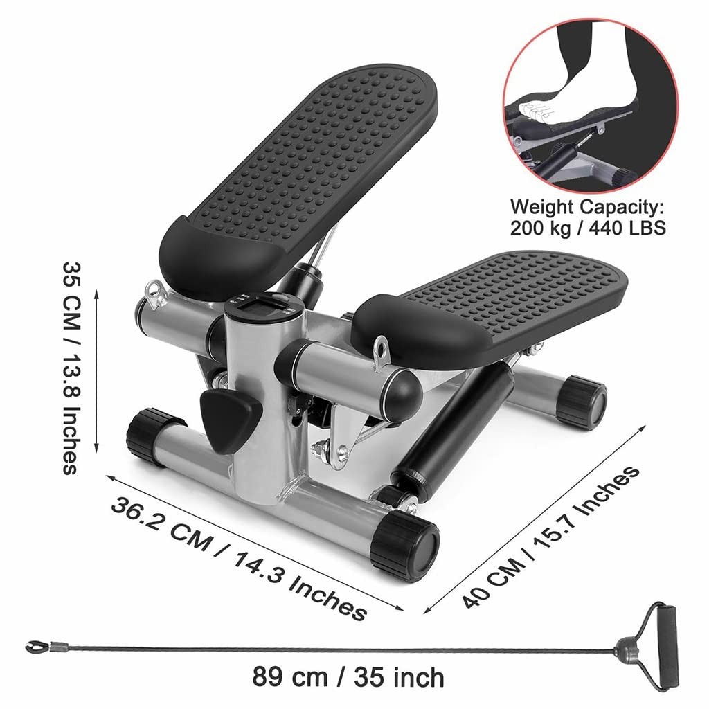 Mini Stepper ćwiczenia treningowe Fitness Cardio Stepper z wyświetlaczem LCD, Step Machine z wyjmowanymi pasmami oporu do ćwiczenia nogi