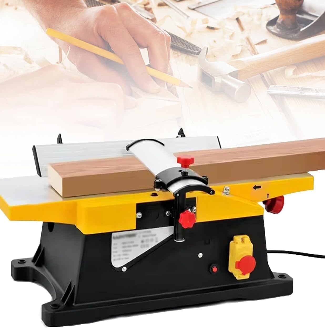 1800W Multi-Functional Woodworking Desktop Planer, 6 Inch Electric Planer Apparatus Flat Planing Depth 0-3mm, Benchtop Jointer Planer For Wood, Bamboo