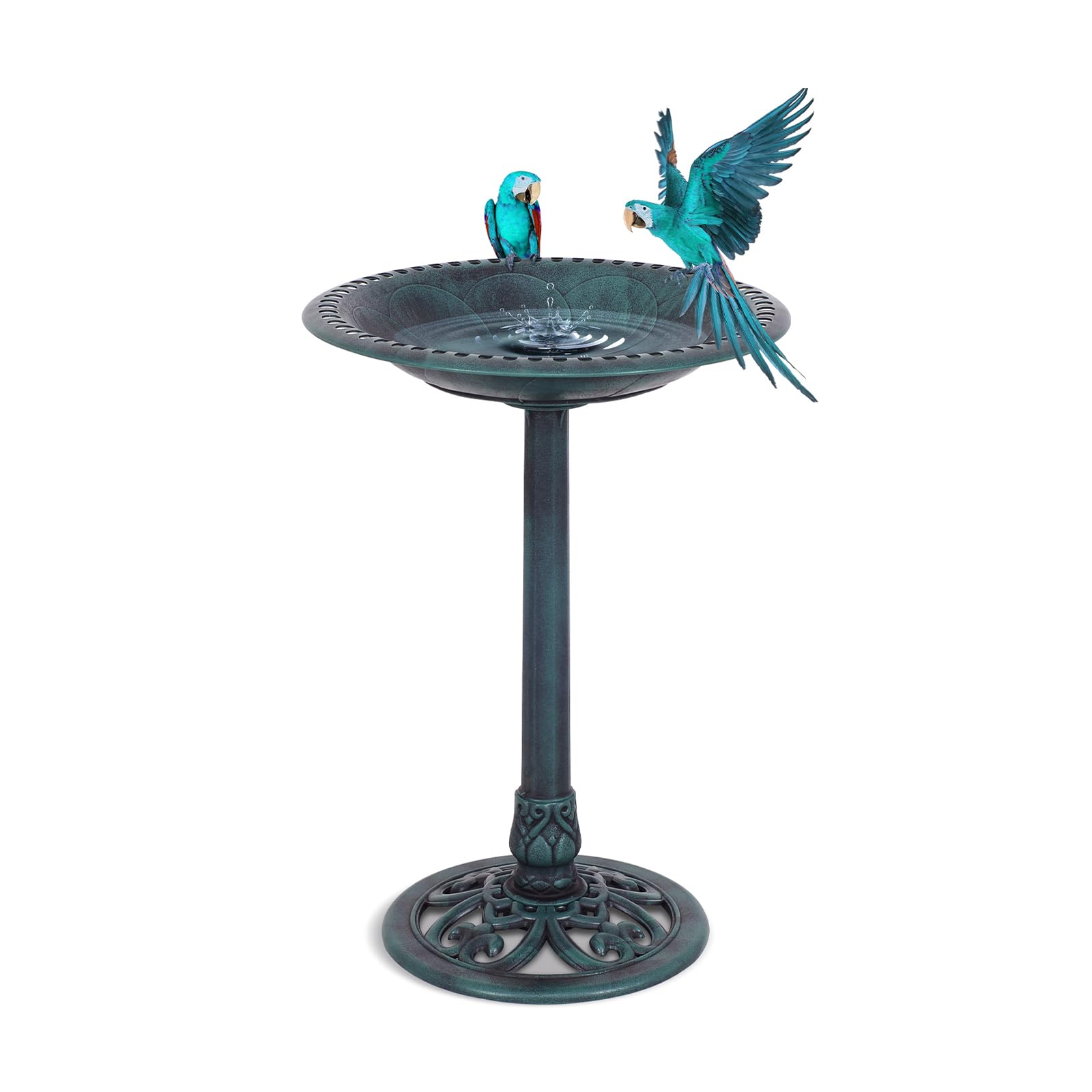 RELAX4LIFE 3 en 1 Comedero para Pájaros de PP con Soporte Grande, Bebedero para Pájaros con 3 Estacas a Tierra y Base Rellenable para Jardín, Patio y Parque, 51x51x72cm (Bronce Verde)
