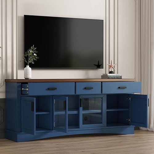 Miniatura 8 de Moderno soporte de TV LED con cajones para TV de 50, 55, 60, 65, 70 pulgadas, centro de entretenimiento con almacenamiento y estantes, soportes de