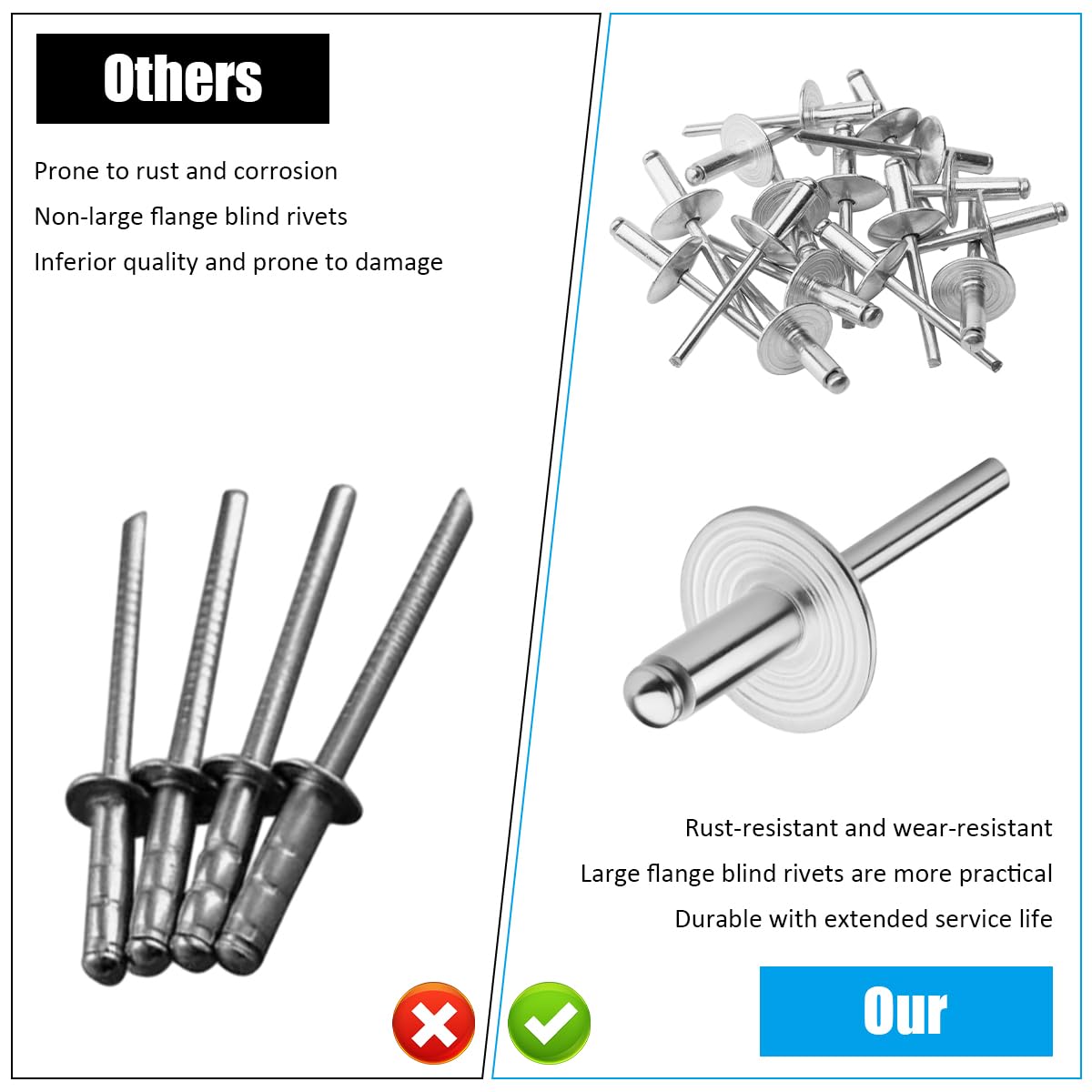 120 Pezzi Rivetti Ciechi in Alluminio, 4,8x16 mm Rivetti Flangiati Grandi, Rivetti Pop Argento, Set di Rivetti Ciechi, Rivetti Ciechi con Testa a Cupola, per la Lavorazione del Legno, Mobili, Lamiera