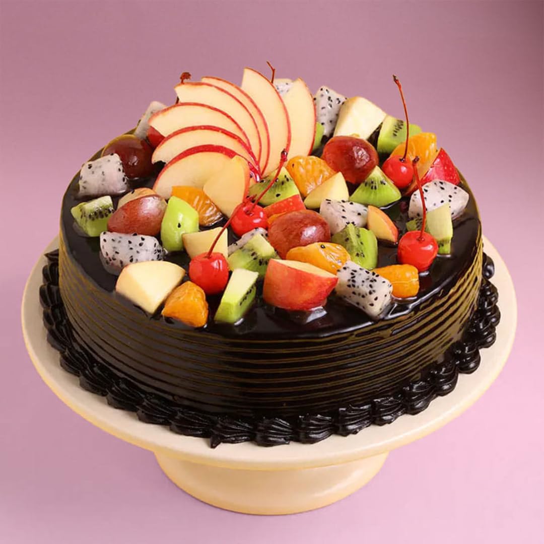 FlowerAura Delicious Fresh 1Kg Eggless Choco Truffle Fruit Cake