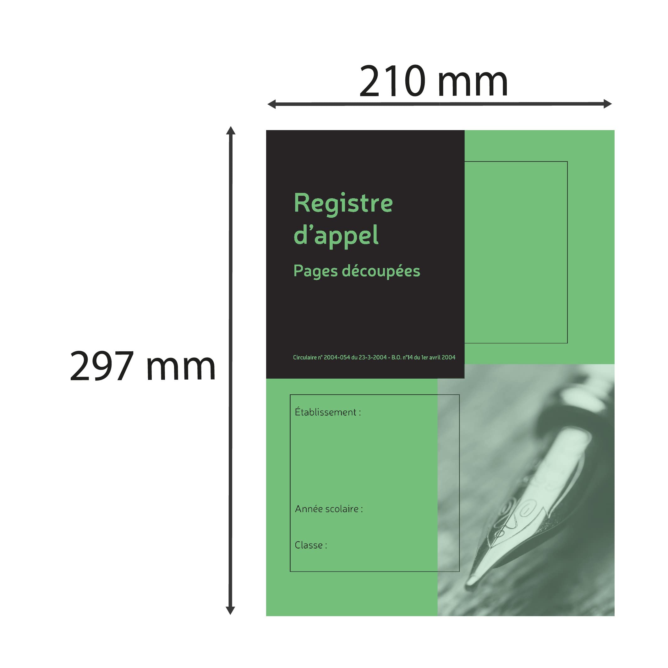 Le Dauphin - Réf. 53936D - Carton de 40 Registres d'appel journalier et annuel - Dimensions 29,7x21 cm - Pages découpées - 40 élèves sur 12 mois - 24 pages - Couverture souple verte