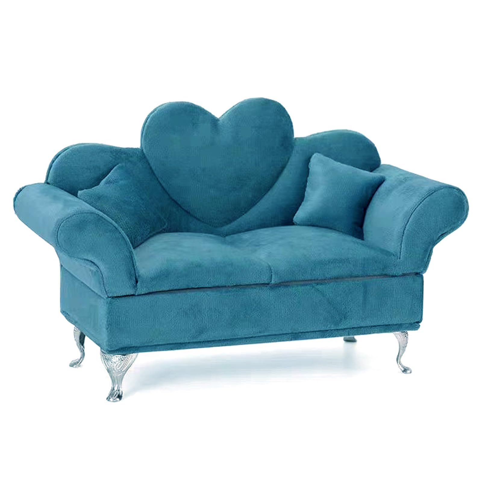 ShiKeWei Modern Dollhouse Furniture, 1/6 Scale of Miniature Dollhouse Sofa, Openable Sofa Mini Jewelry Display Storage Box with Mini Mirror for Earrings, Necklaces, Bracelets (Blue Velvet)