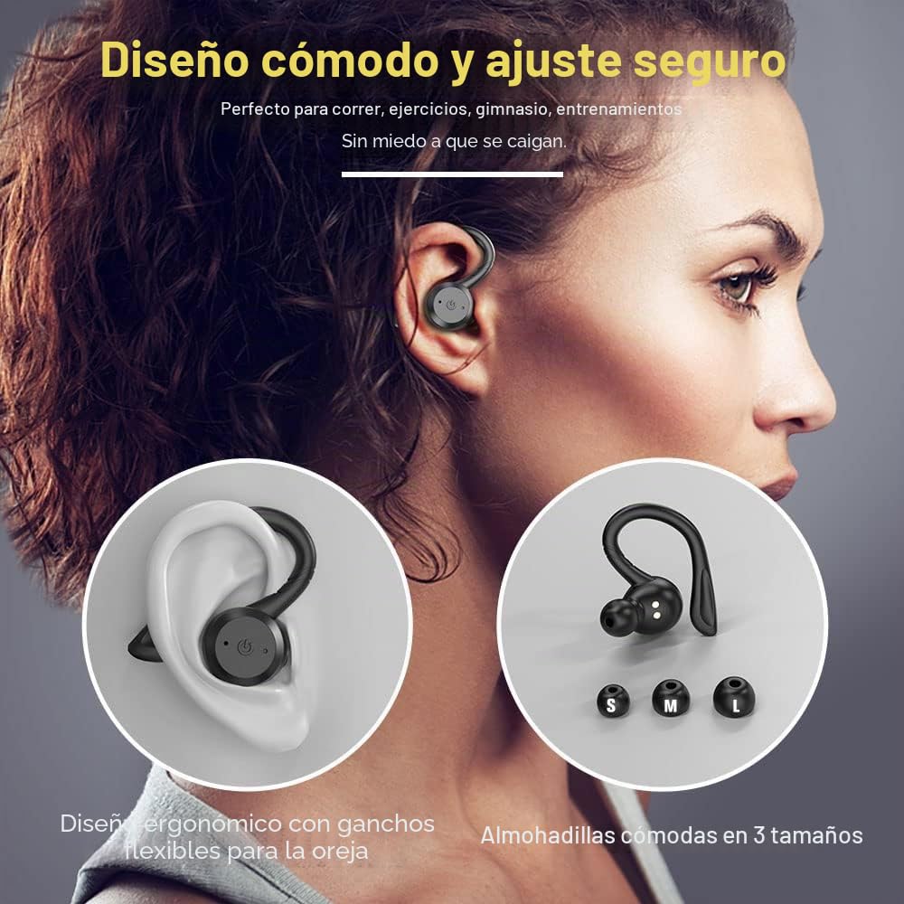 APEKX Auriculares Bluetooth True inalámbricos con Estuche de Carga IPX7 Sonido estéreo a Prueba de Agua Micrófono Incorporado intrauditivos Bajos Profundos para Deportes Correr Negro