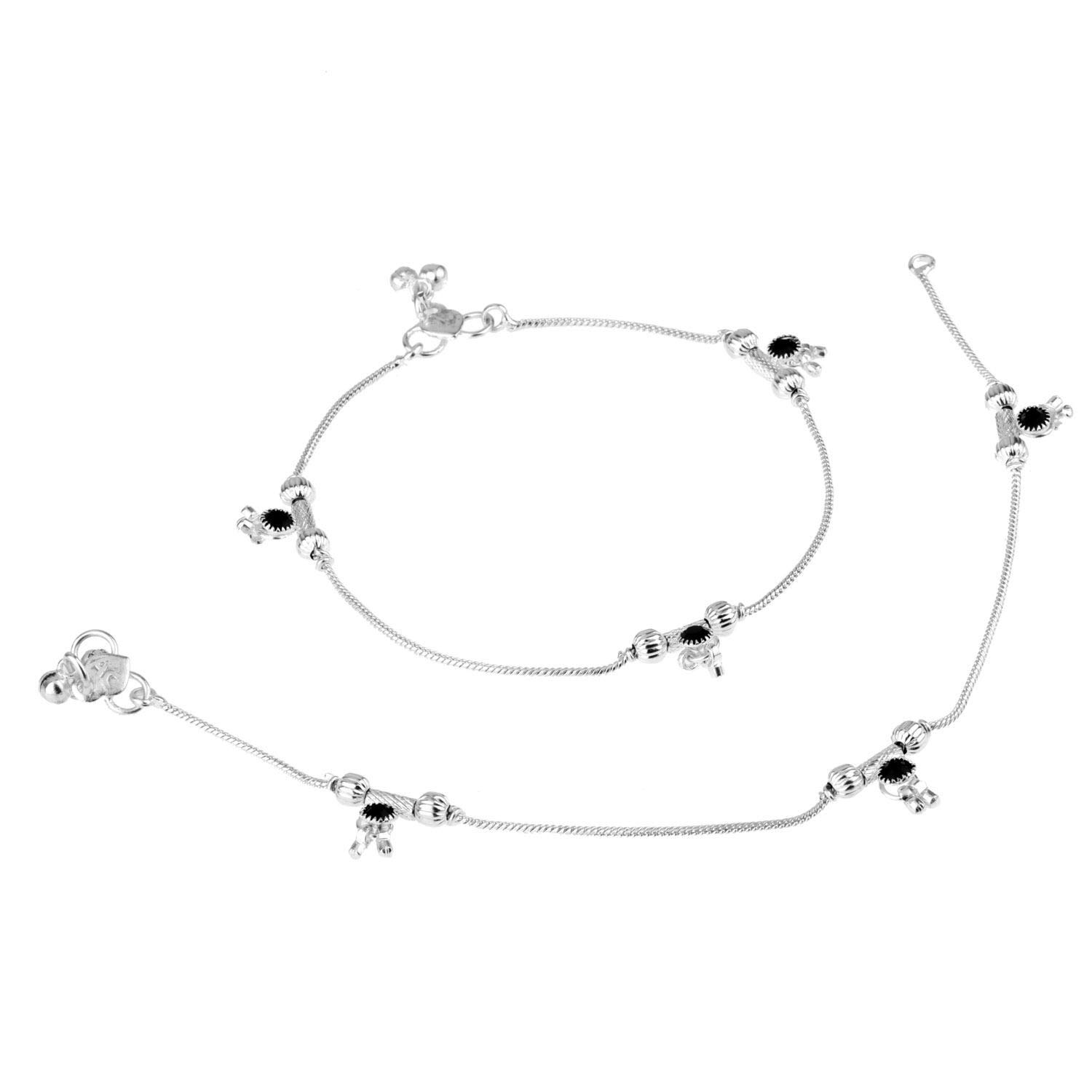 EfulgenzIndian Silver Tone Bell Charms Tassel Chain Anklet Set Bracelet Payal Foot Jewellery