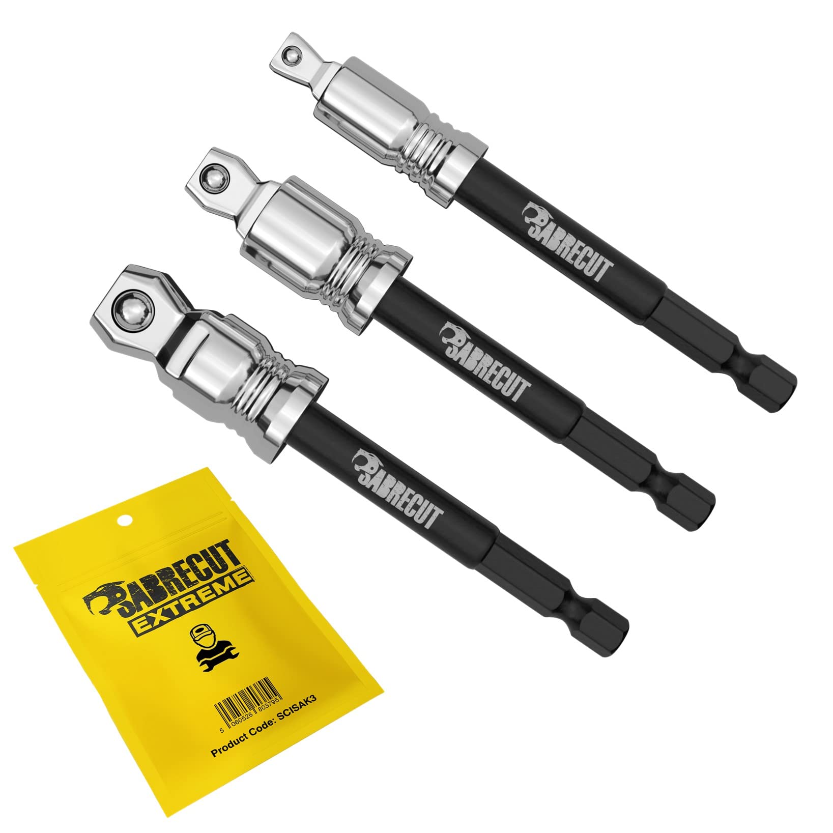 Sabrecut Black 3 X Scisak3 95Mm 15 Degree Tilt Socket Adapters 1/4 Inch Hex To 1/4 Inch 3/8 Inch 1/2 Inch Square Drive For Impact Drivers Wrenches And Ratchets