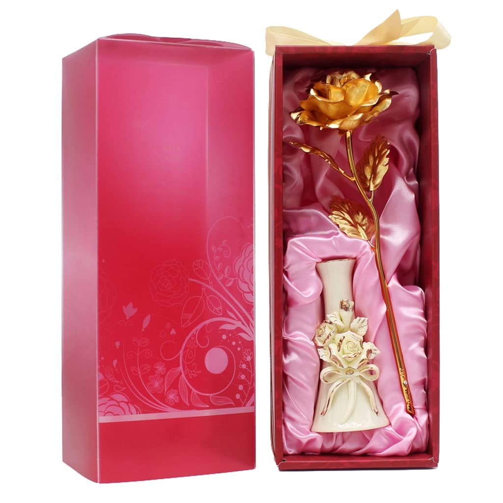 Künstliche Blumen Gefälschte Roseartificial Rose Blumenkunst mit Vase, Goldfolie Rose Set, verwendet, um Hochzeiten, Geschenke, Home Dekorationen zu dekorieren Künstliche Blumen wie Echt ( Color : A )