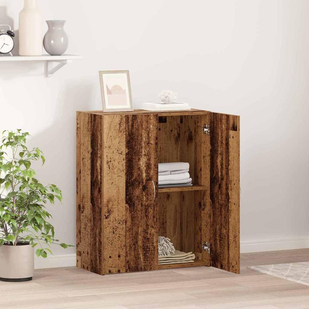 Homogen Büroschrank mit Regal Schwarz Eichen-Optik aus Holzwerkstoff 70 x 32 x 77,5 cm mit 2 Scharniertüren und Bogen-Griffen für effiziente Büroorganisation und langlebige Aufbewahrung