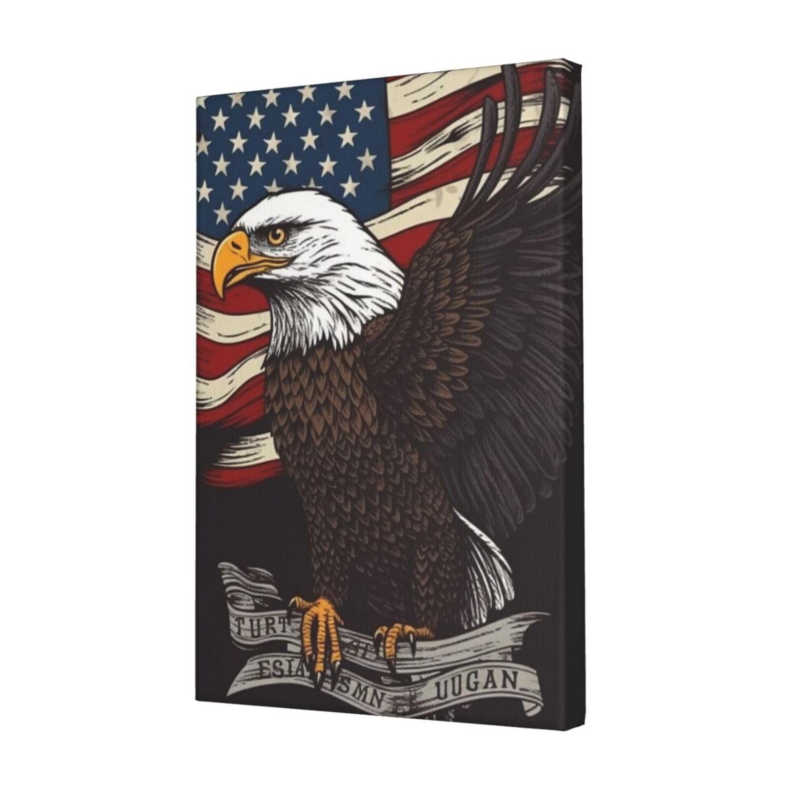 USA Patriotic Eagle with American Flag Canvas Wall Art for Living Room Wall Decor 12"x18" Modern Artwork Painting Pictures Hanging Canvas Prints Aesthetic Wall Art for Bedroom Bathroom Office Wallart