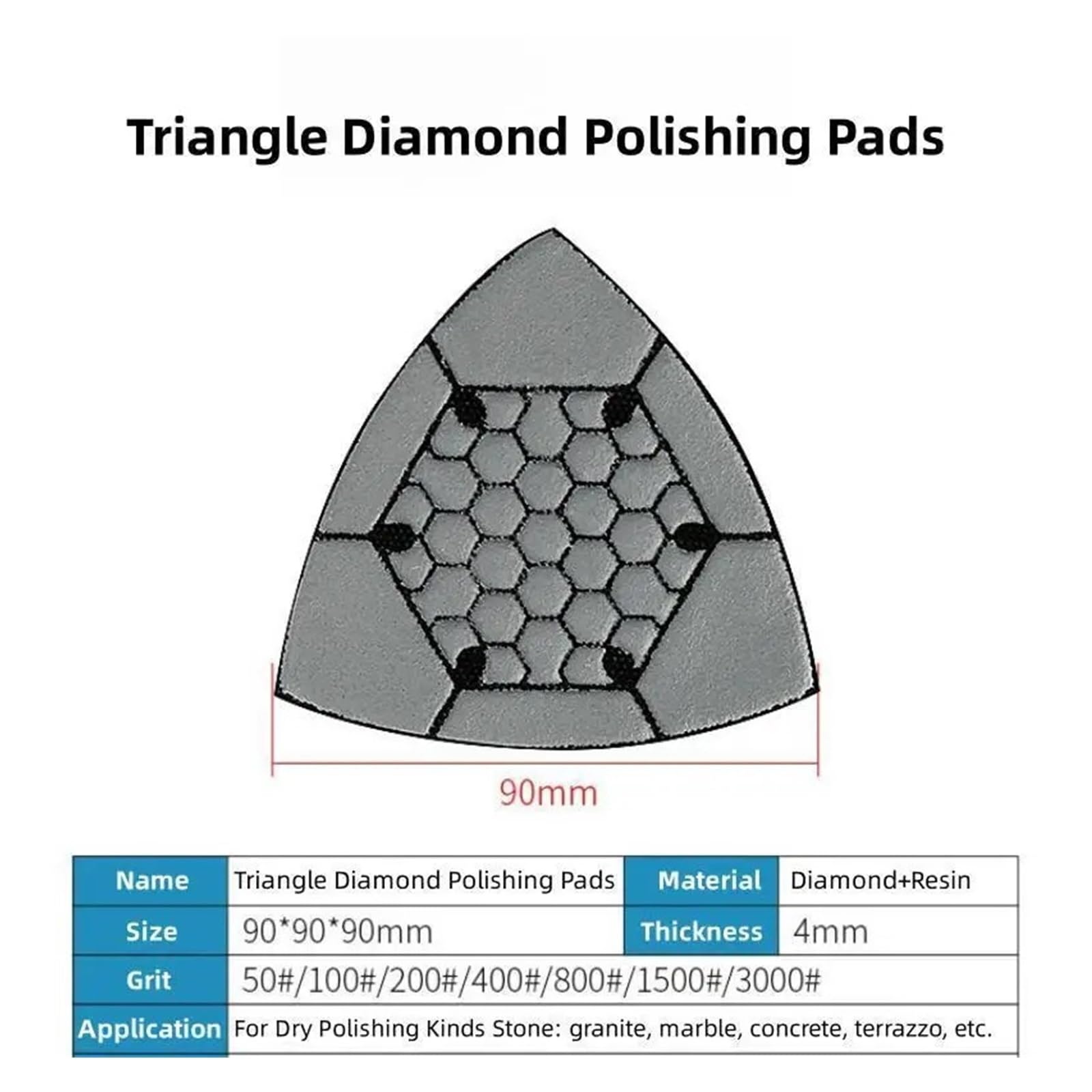 Almohadillas de Pulido Triangulares de Diamante de 90 mm para mármol, Granito, multiherramientas oscilantes, Papel de Lija (7 Unidades, 100 Unidades)