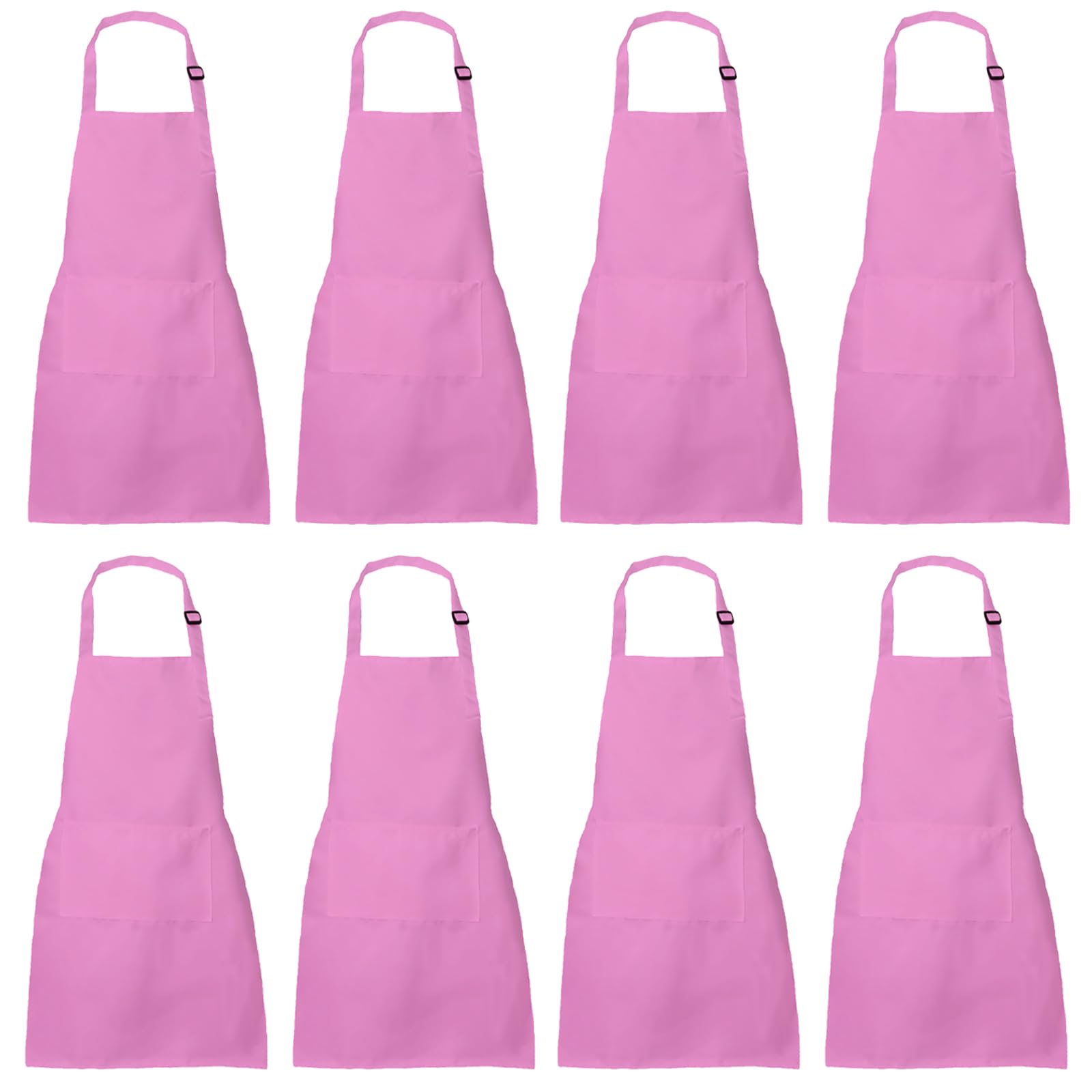 XIEJINJIA 8 Pack Kids Waterproof Apron with Pockets Adjustable Chef Artists Child Cooking Baking Painting for Boys and Girls Pink