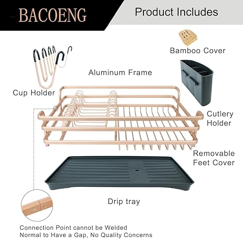 Miniatura 5 de BACOENG Escurridor de platos de aluminio, nunca se oxida con soporte extraíble para cubiertos y soporte para tazas, tablero de drenaje giratorio de