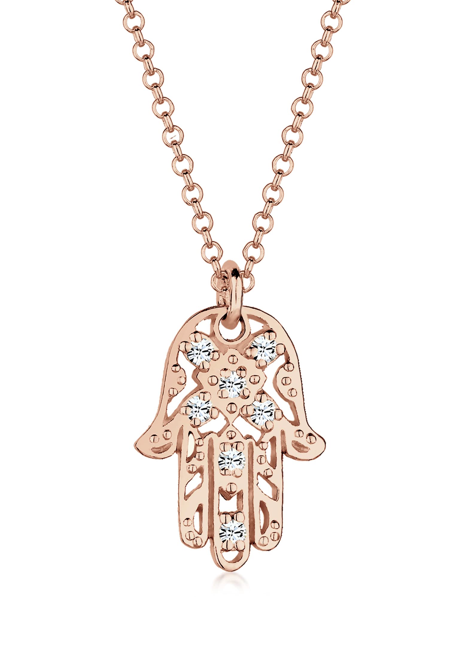 Elli Necklace Necklace Hamsa Hand Crystals 925 Sterling Silver Rose Gold
