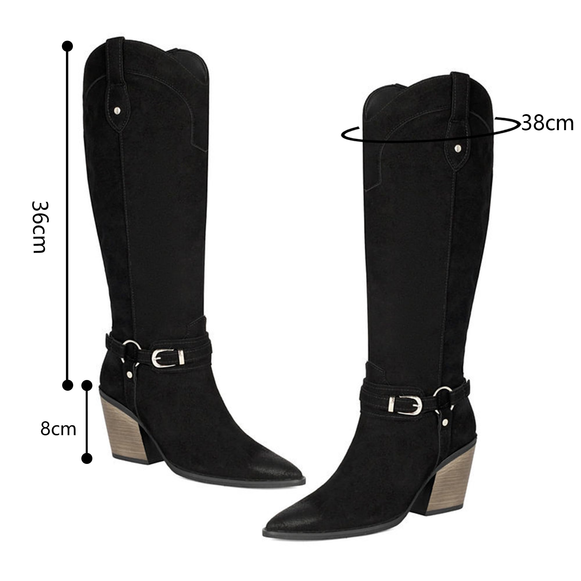 Botas Altas para Mujer con Tacones Gruesos y Puntiagudos, Bota Larga con Forro Fino de Lana