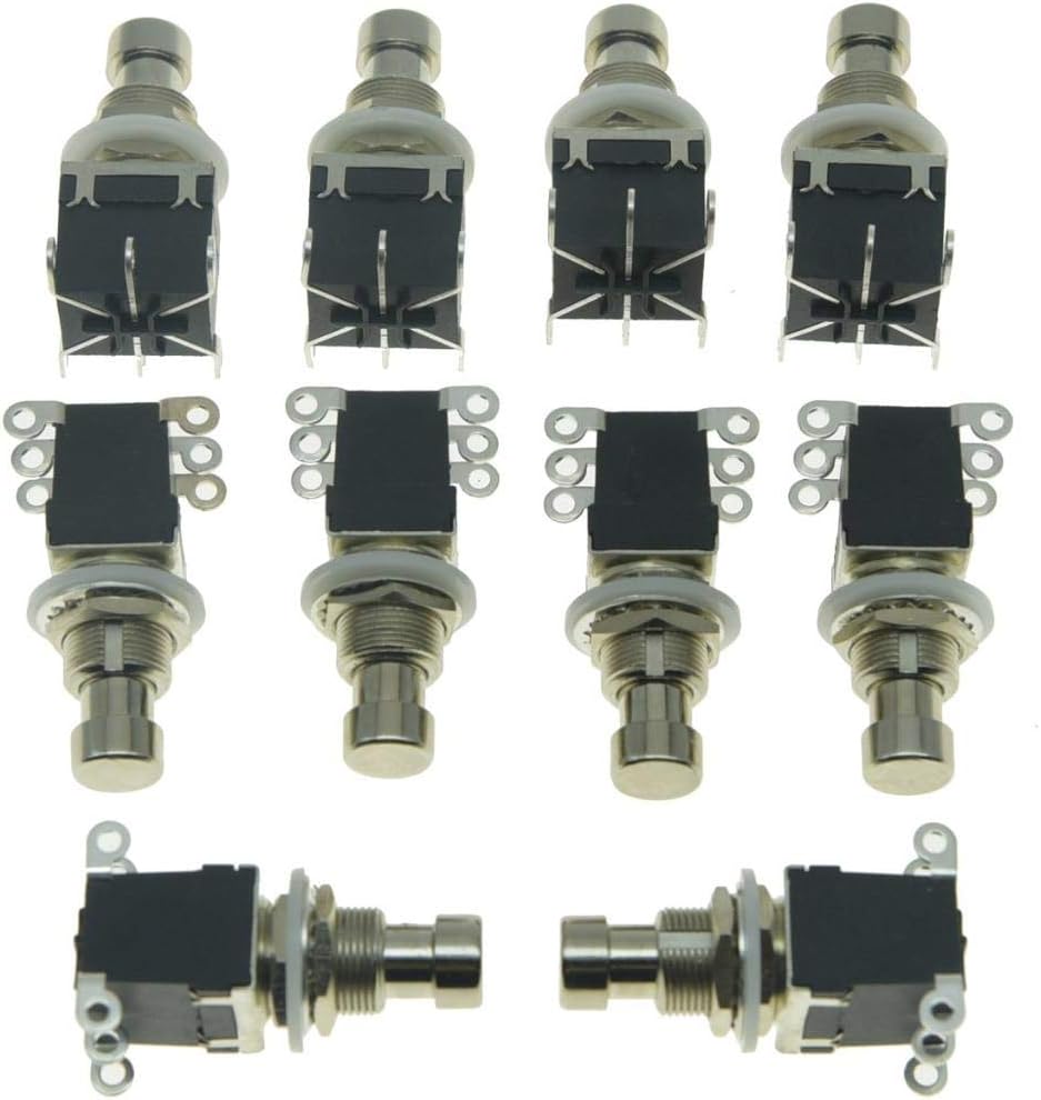 KAISH Pack of 10 Latching Stomp Push Button 6-Pin DPDT Side Terminals Guitar Effect Pedal Switch Footswitches Black