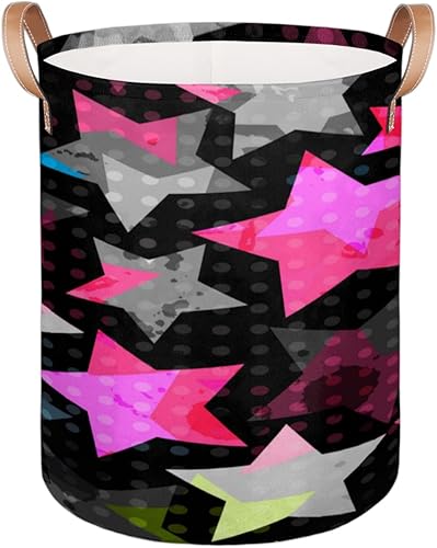 65L Large Laundry Basket with Durable Leather Handle, Thickened Waterproof Drawstring Round Collapsible Laundry Hamper, Dirty Clothes Storage Basket