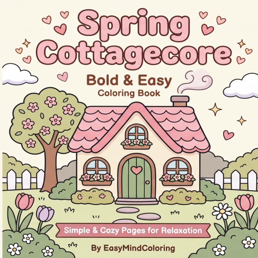 Spring Cottagecore Coloring Book: Bold & Easy Designs for Adults: - Blooming Gardens, Baby Animals, and Cozy Spring Scenes (Volume 2) (Bold & Easy Cottagecore Coloring)