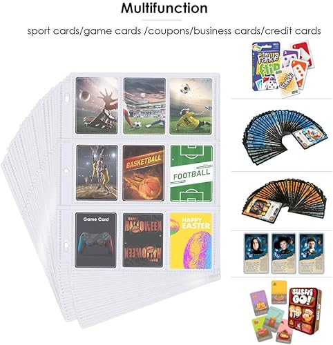 Miniatura 7 de POKONBOY Paquete de 100 fundas para tarjetas de intercambio de 9 bolsillos, hojas de almacenamiento de tarjetas de intercambio para tarjetas de