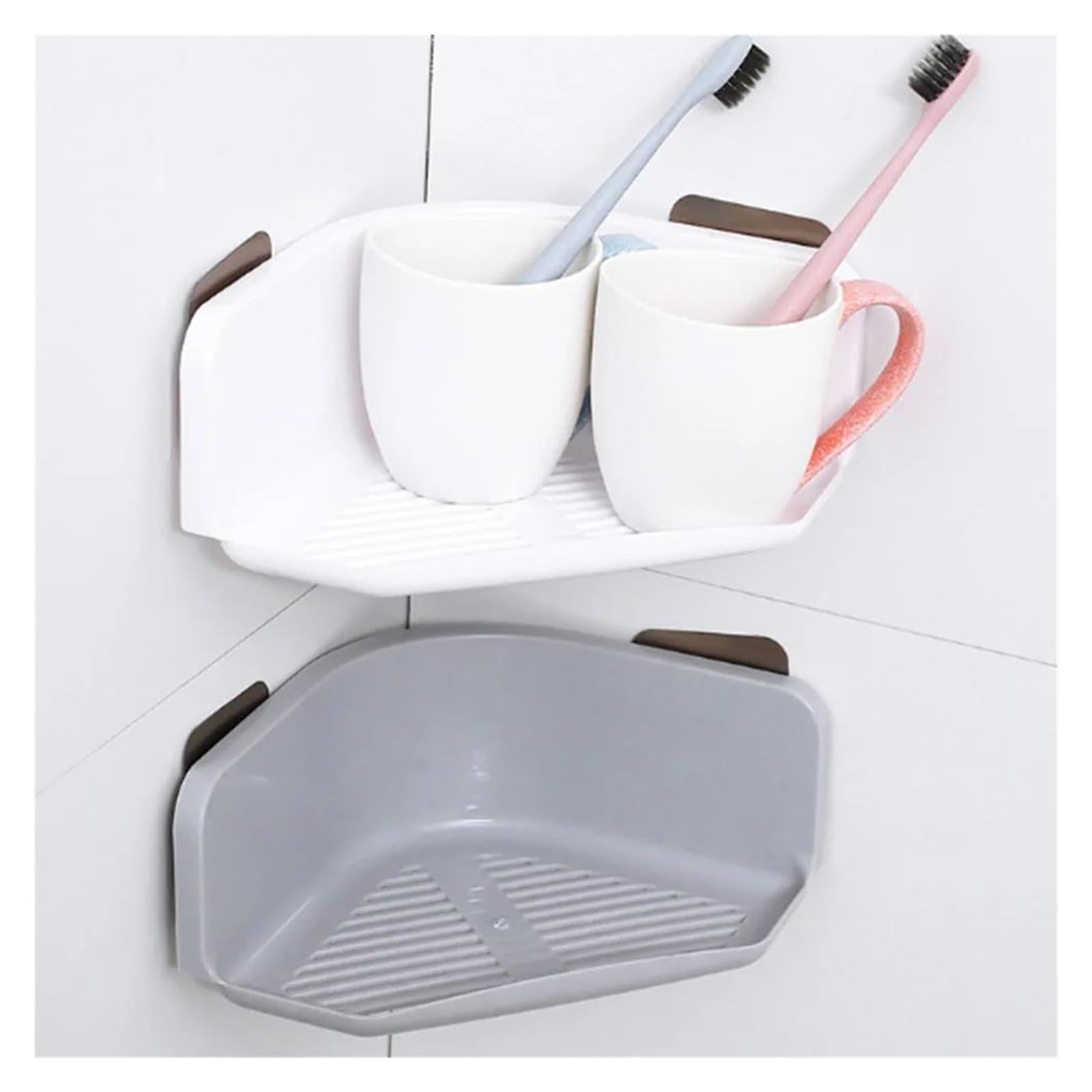 Scaffale angolare per bagno, senza punzonatura, potente mensola da parete per lavaggio cucina, condimenti, colore: bianco