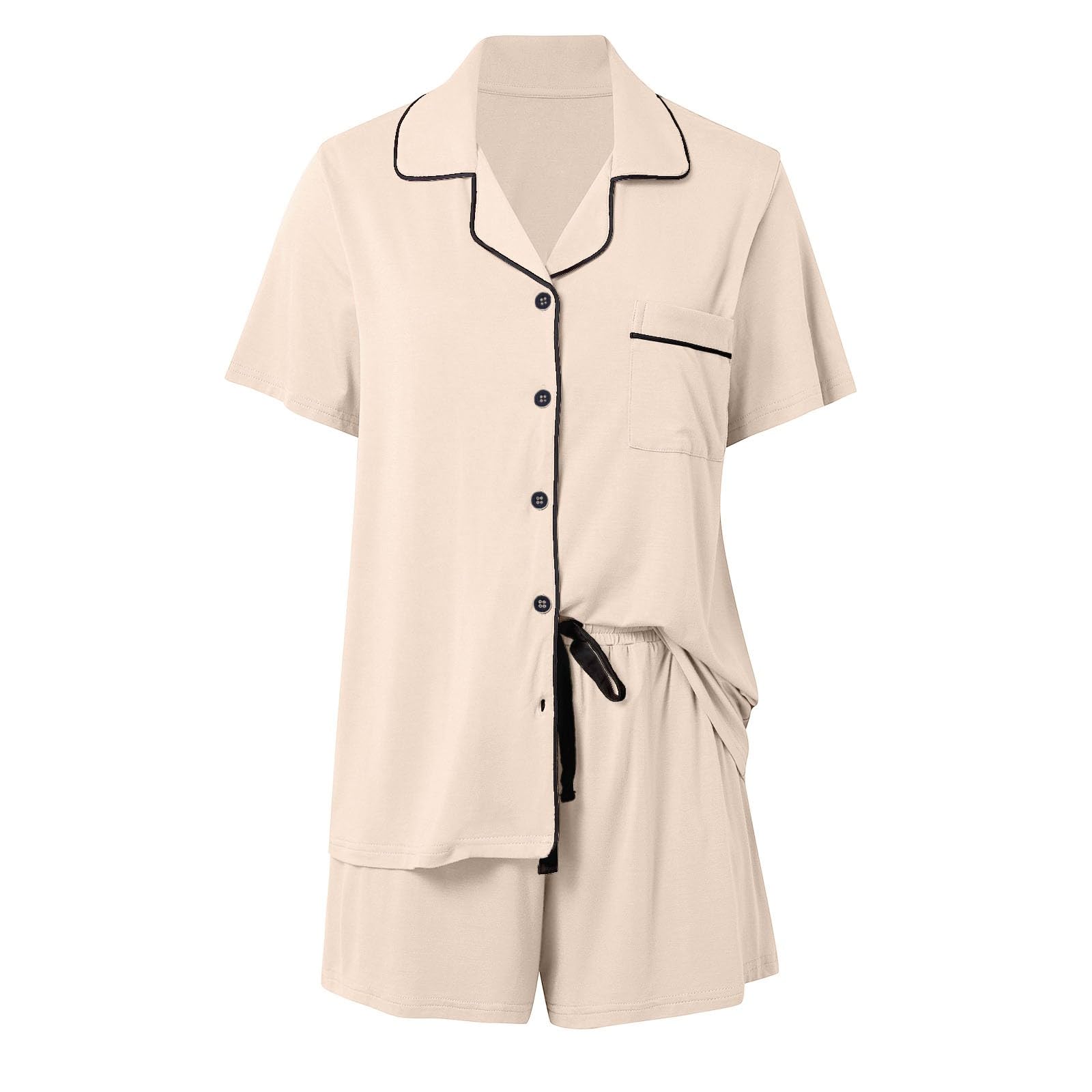 Pijama para mujer y mujer, conjunto de pijama de manga corta, ropa de dormir con botones, pantalones cortos, conjuntos de ropa de hogar suaves