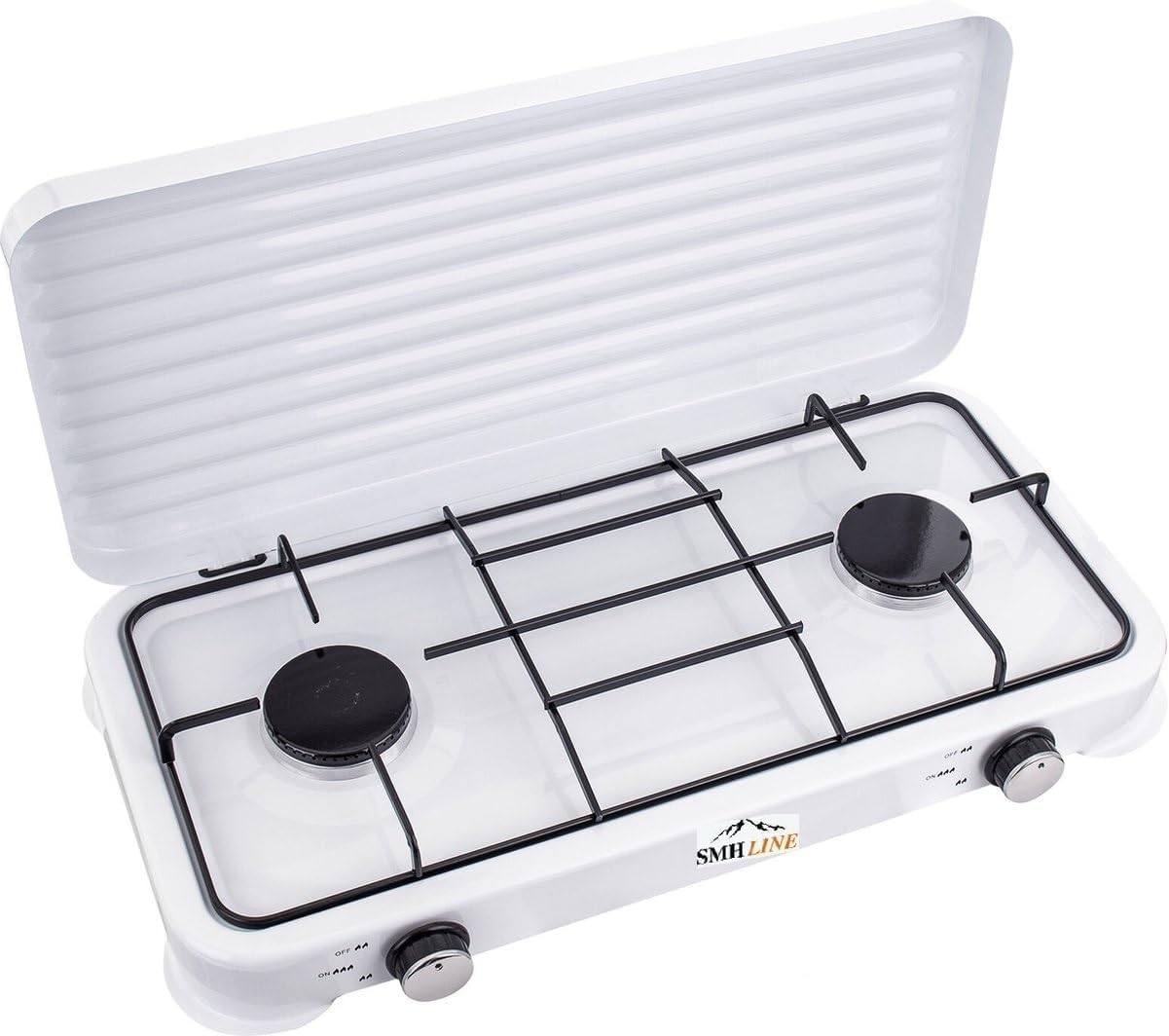 SMH LINE® Réchaud à gaz de camping 2 Feux lumières, 50 mbar, gaz propane, 4,4 kW, plaque de cuisson camping, bouteille à gaz, cuisinière extérieure, XL (sans tuyau ni régulateur)