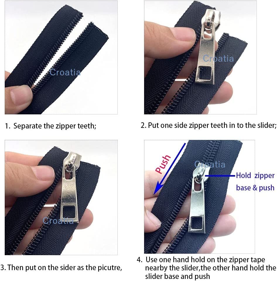 Image of Croatia Heavy Metal Zipper Sliders Zipper Repair Size No.5 (Silver) Replacement Sewing DIY for Luggage Purses Bags (Pack of 10)
