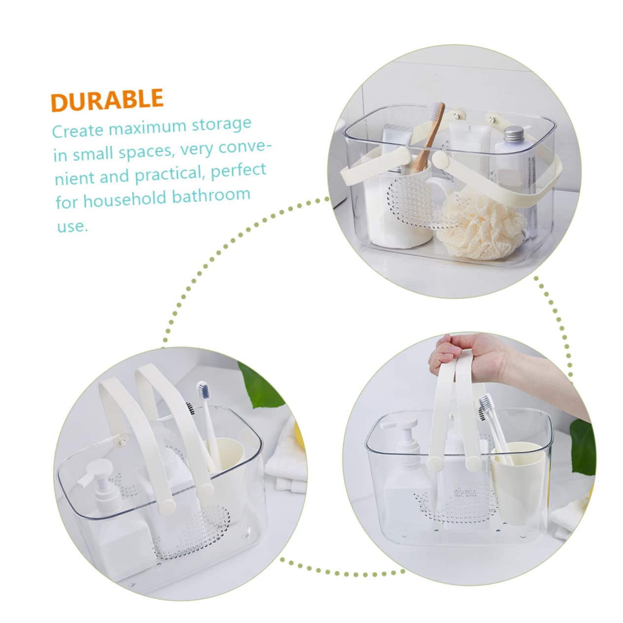 Cesta Portátil de Plástico Engrosado para Almacenamiento en Baño y Oficina, Organizador Asa para Productos de Ducha y Tocador, Práctica para Uso Diario