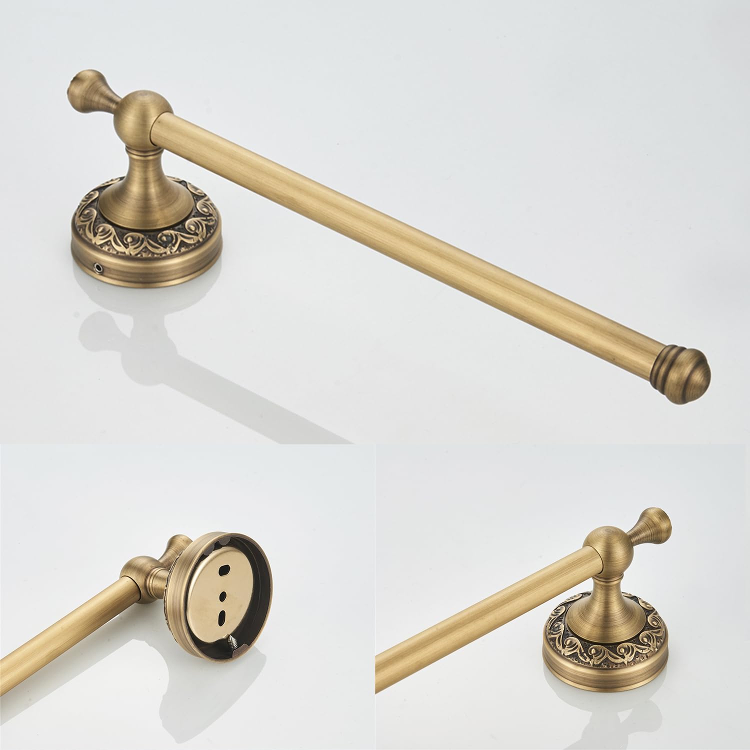 Flybath Toallero abierto de latón envejecido con exquisito patrón tallado, soporte para toallas de mano para baño, accesorios de cocina, montaje en pared, bronce cepillado