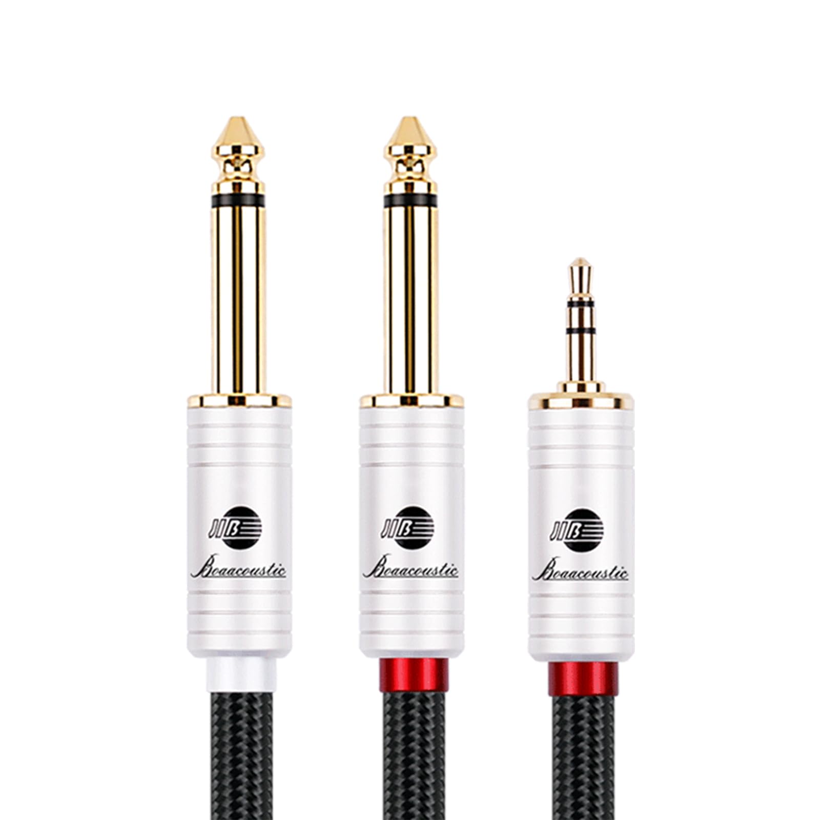 BOAACOUSTIC JIB Câble Audio 3.5mm vers Double 6.35mm Qualité Audiophile, 6.35 Mâle vers 3.5 Mâle Y Splitter Jack Câble d'Instrument pour Haut-parleurs, Table de Mixage, Cinéma Maison etc 5m
