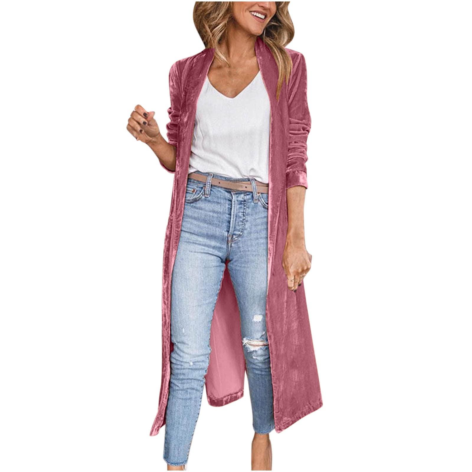 NUSGEAR 2022 Cardigan Mujer Chaqueta Casual Moda Color sólido Terciopelo Cárdigans Largo Manga Larga Rebecas otoño Primavera Elegante Slim Fit Rompevientos Chaqueta Chal Abierta Abrigo Outwear Capa Parka