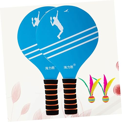 Miniatura 2 de Kisangel Raqueta de madera, 1 juego de pelota de playa, tabla de remo de bádminton, raqueta de pelota de playa, raqueta de bádminton, raqueta de
