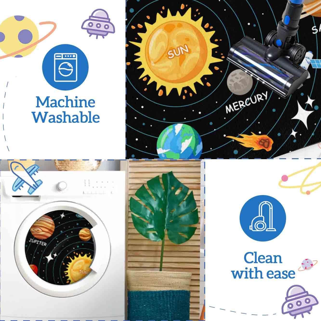 Kids Carpet Outer Space Rug, Solar System Mat 5x7 FT, Fun Game Boy Girl Kids Rug Carpet for Children Bedroom, Space Area Floor Mat for Living Room Nursery Room Toddler Classroom Decor