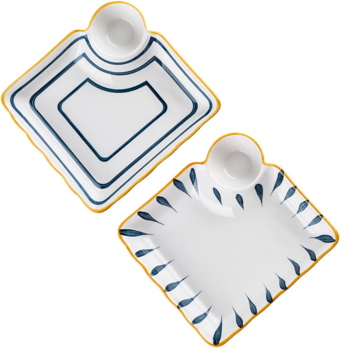 2pcs Japanese Dumpling Serving Plate with Dual Sauce Compartments, Wood Grain Pattern Specialty Sushi Plate for Dining and Entertaining