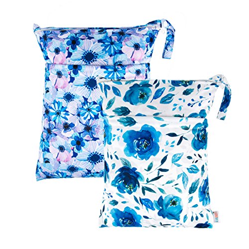 ALVABABY 2pcs Cloth Diaper Wet Dry Bags Waterproof Reusable with Two Zippered Pockets Travel Beach Pool Daycare Soiled Baby Items Yoga Gym Bag for Swimsuits or Wet Clothes L41104