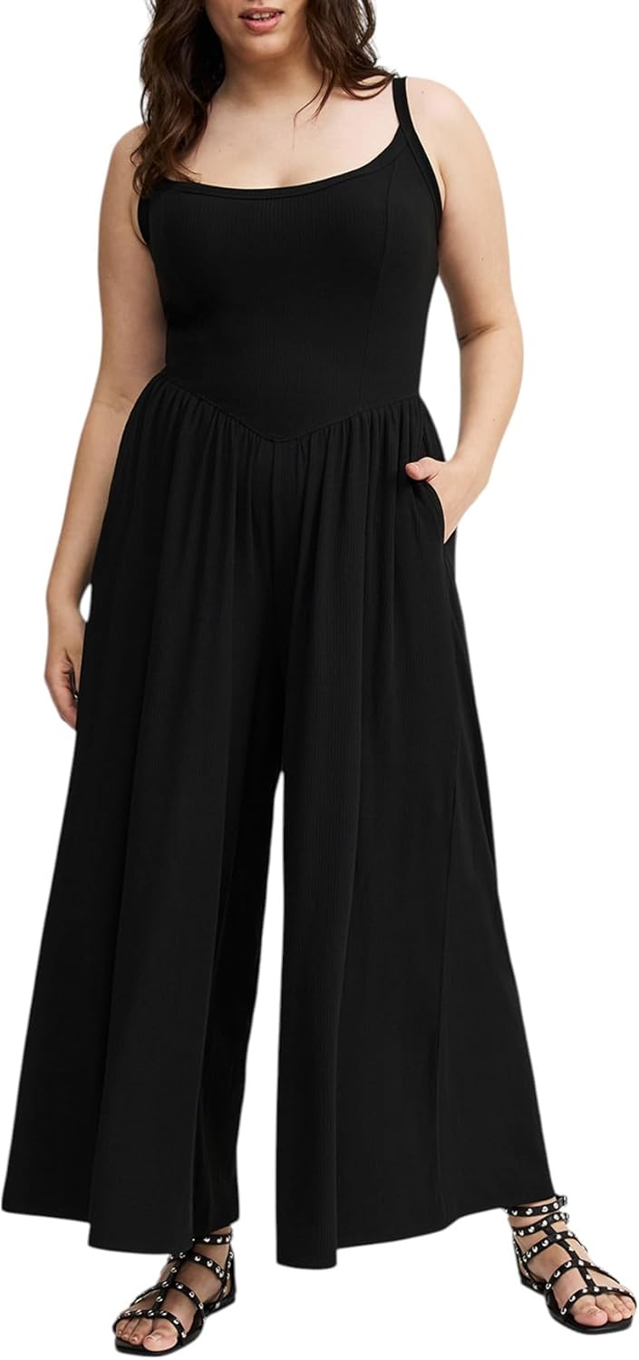 Torrid Women's Plus Size Dress - Sleeveless Scoop Neck Wide Leg Jumpsuit