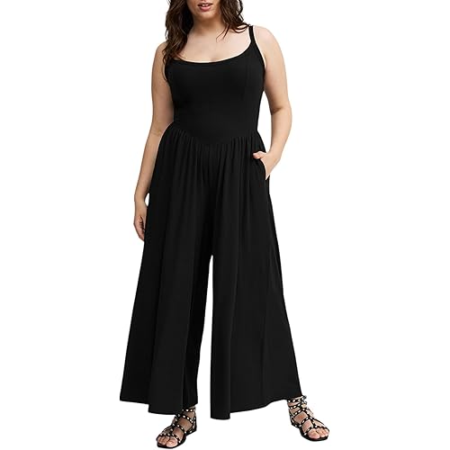 Torrid Women's Plus Size Dress - Sleeveless Scoop Neck Wide Leg Jumpsuit