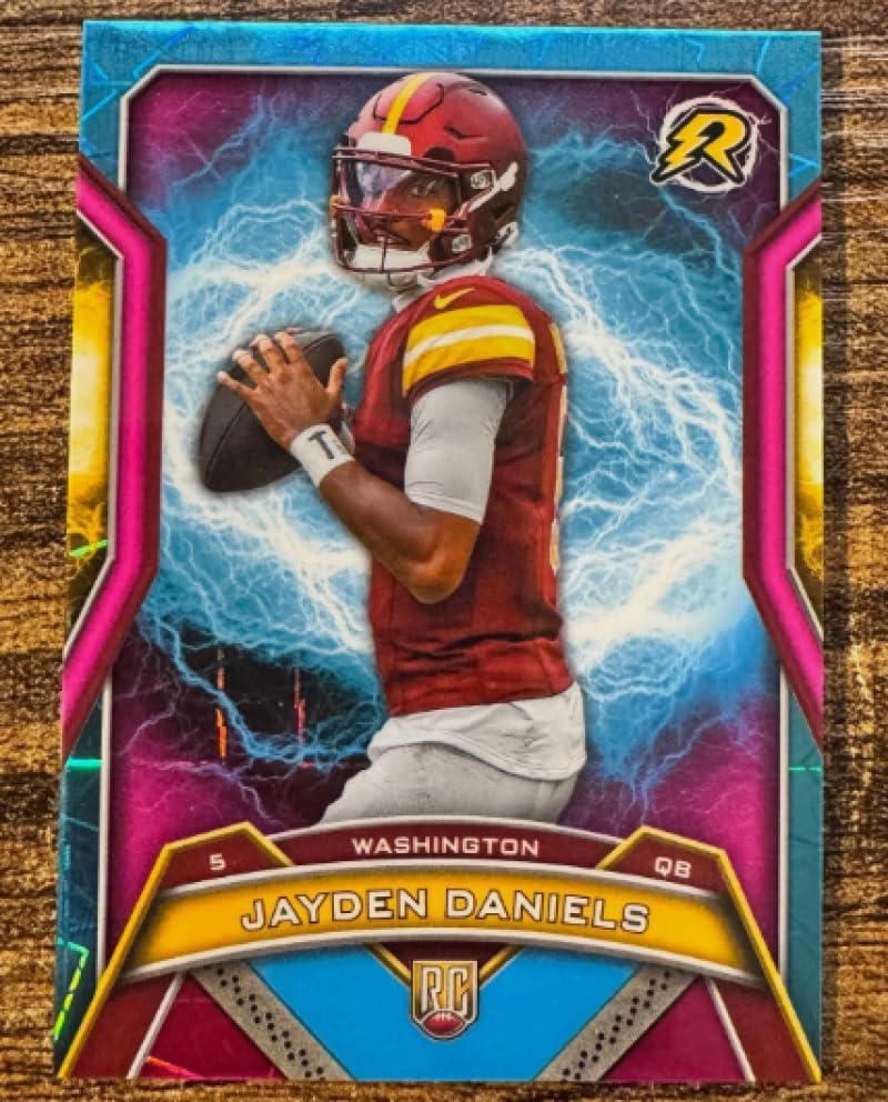 Football Trading Card 2024 Topps Resurgence Refractor Sky Blue/Pink Shock #196 Jayden Daniels EX/NM RC Rookie Commanders