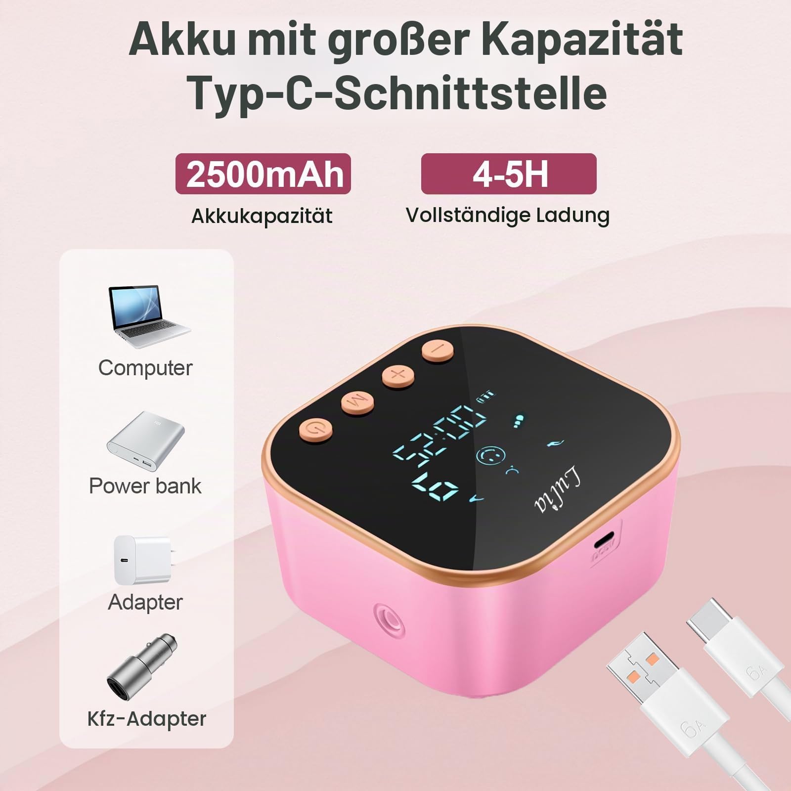 Lulia Milchpumpe Elektrisch, Elektrische Milchpumpe 4 Modi und 9 Stufen, 2500mAh Akku, Anti-Rückfluss, Ultra-leise, BPA-frei (Rosa-19/24mm Flange)