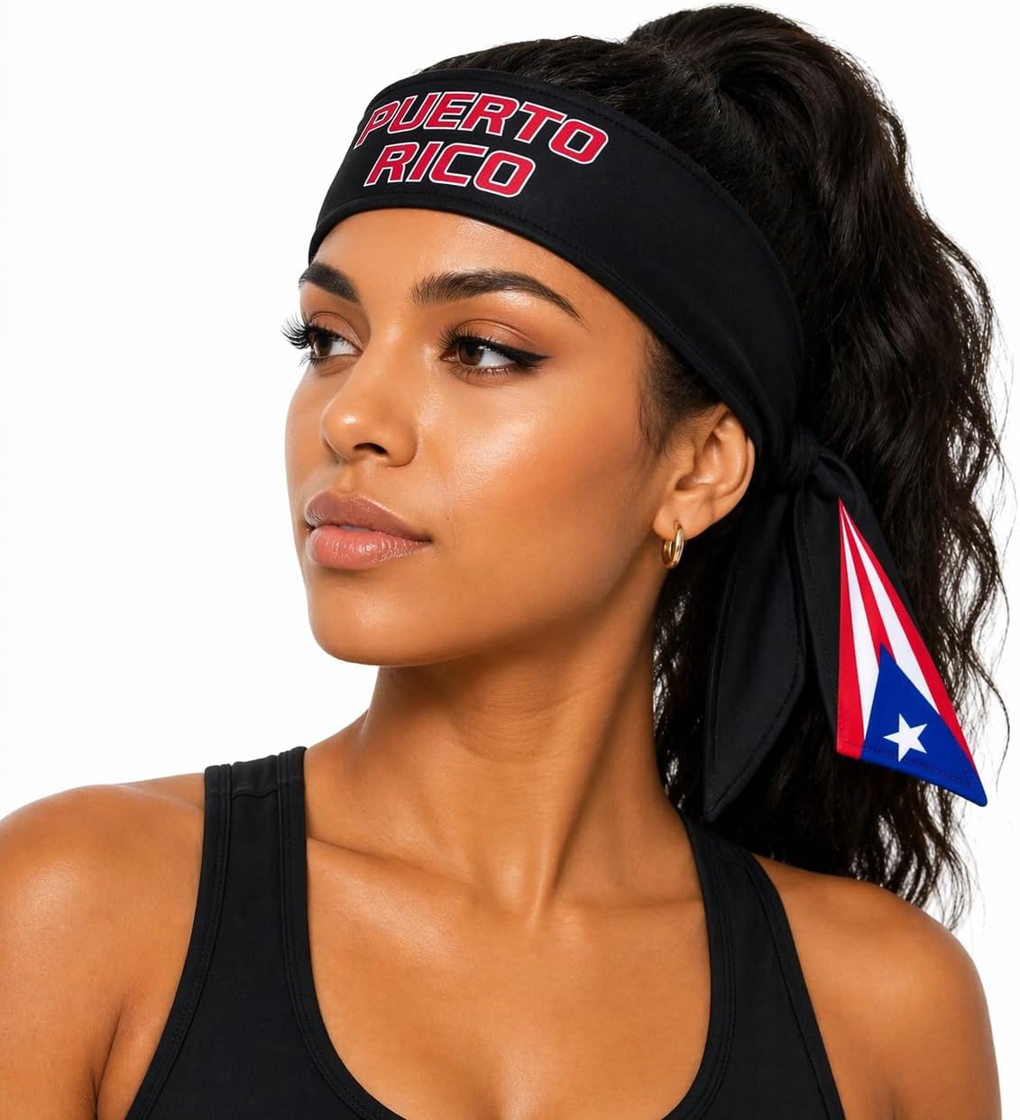 Black Puerto Rico Flag Headband for Men and Women, Long Athletic Head Band with Adjustable Knot for Cycling, Running, Gym, Sportswear Accessory Outdoor Headband, Patriotic Design