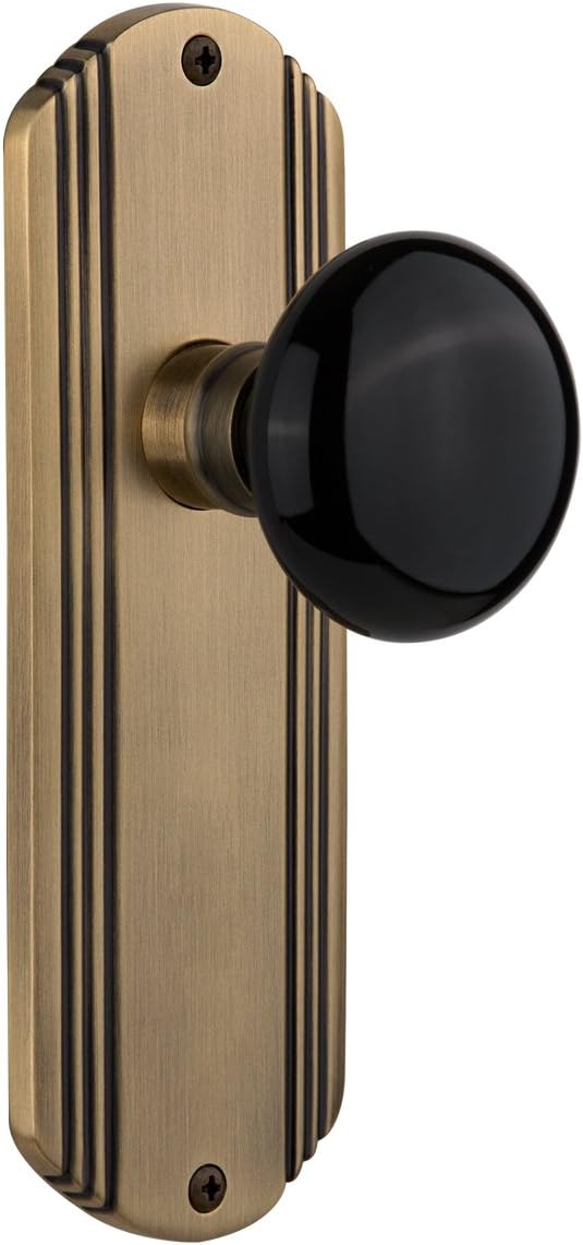 Nostalgic Warehouse Deco Plate with Black Porcelain Knob, Double Dummy, Polished Brass