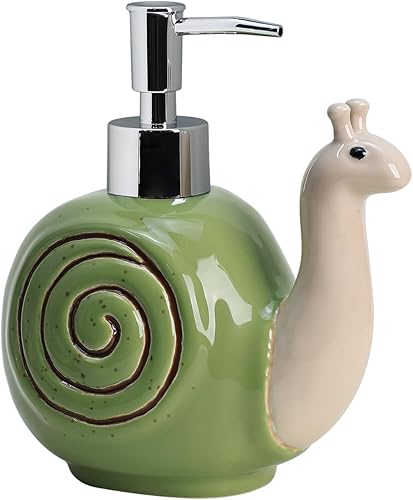 Colias Wing Dispensador de jabón con forma de caracol retro de cerámica con bomba de plástico, botella de jabón de loción recargable, botella de