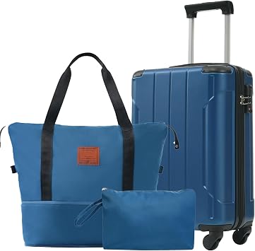 20" Modern Design 3 Piece caryy-on luggage with wheels ABS luggage Carry On Suitcase Trolley Case Lightweight TSA-approved Carry-on 3 Piece Blue 20in