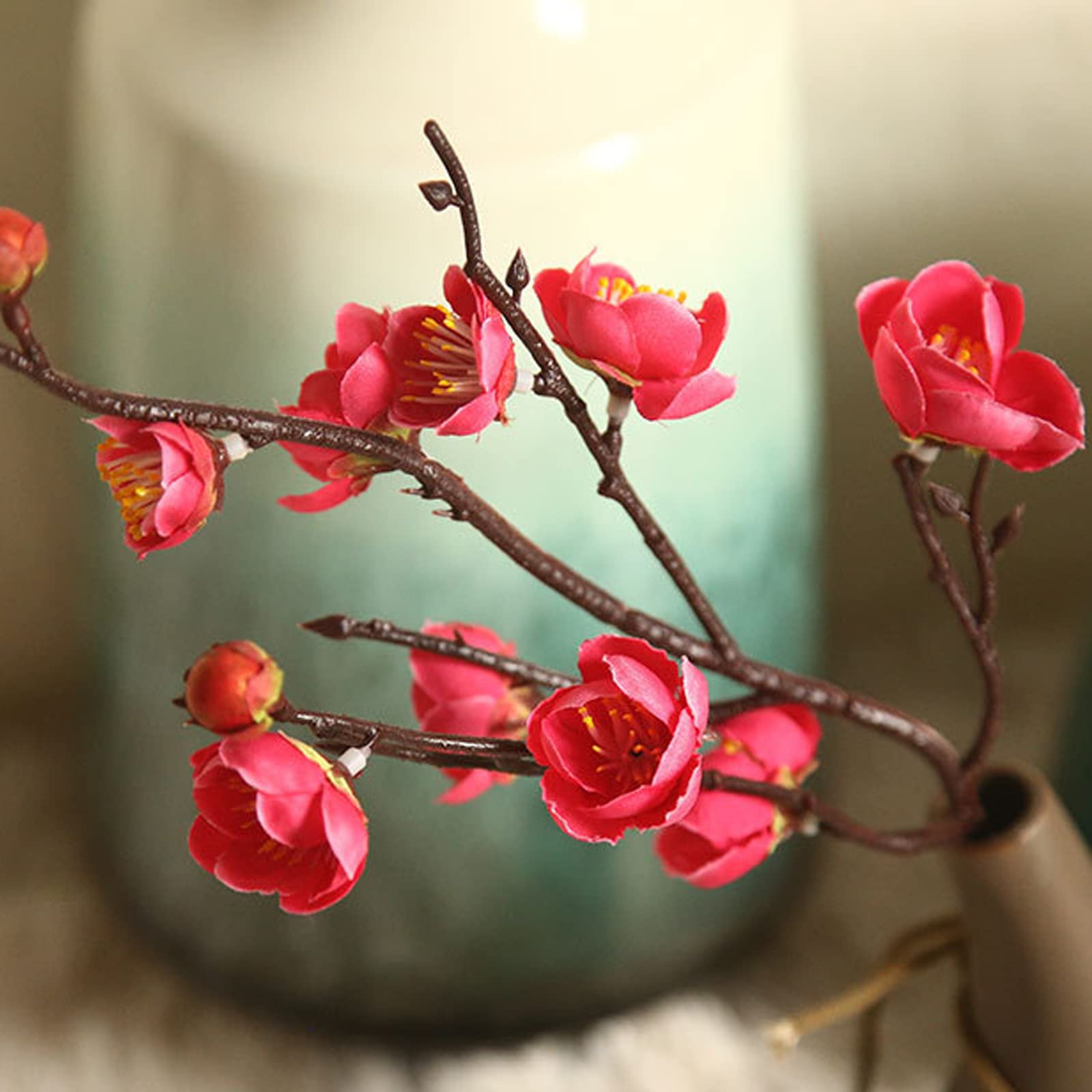 4Pcs Artificial Plum Blossom Flowers, 18.7inch Long Stem Silk Plum Blossom Branches Silk Simulation Flowers Bouquet for Home Kitchen DIY Vase Centerpieces Decoration