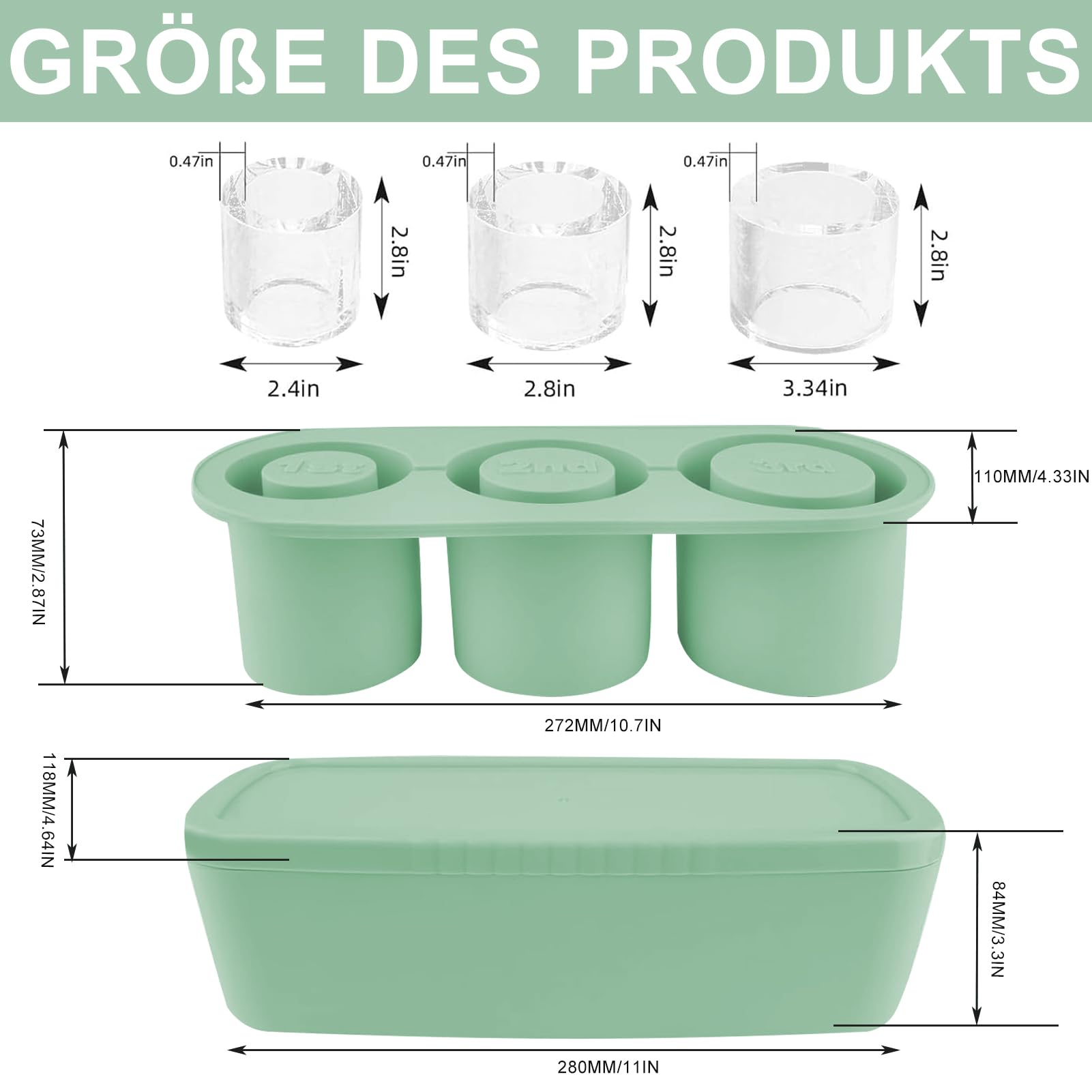 Vaschetta Ghiaccio Per Bicchiere 40 Oz Stampo Per Cubetti Di Ghiaccio Stanley, 3 Contenitori Per Cubetti Di Ghiaccio Con Coperchio, In Silicone Stampo Ghiaccio Per Stanley Cup