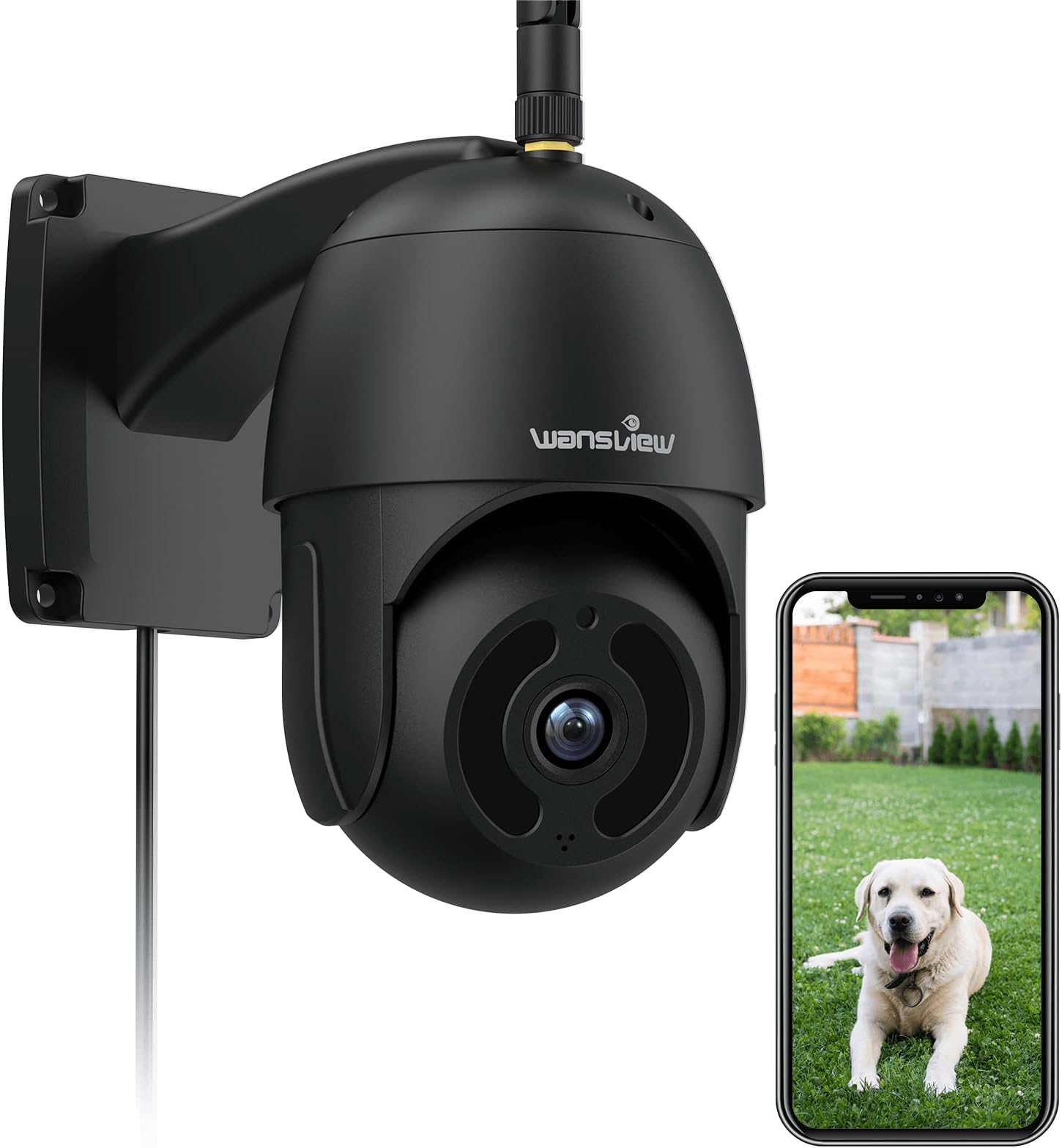 wansview Security Camera Outdoor, 1080P Pan-Tilt 360° Surveillance Waterproof WiFi Camera, Night Vision, 2-Way Audio, Smart Siren, SD Card Storage&Cloud Storage, Works with Alexa W9-B (With RJ45 Port)